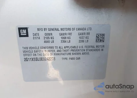 2014 Chevrolet Impala 1Fl from USA, damaged, VIN 2G11X5SL0E9242278
